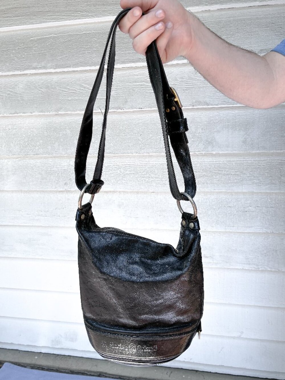 Vintage Marino Orlandi Black Leather Hobo Bucket Bag – Made in Italy